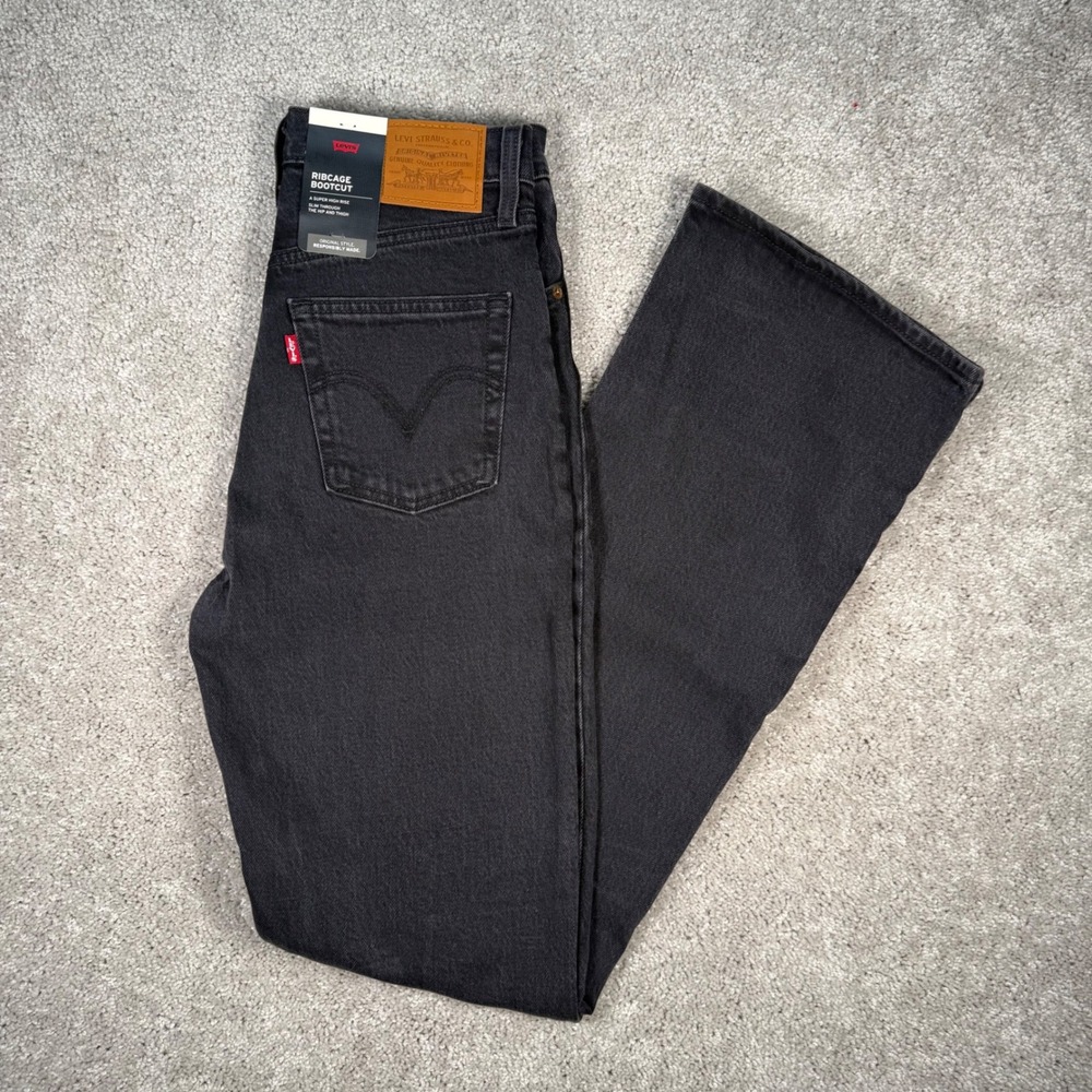 NWT Levis Premium Ribcage Bootcut Jeans Black Dark Wash 26x33 High Rise